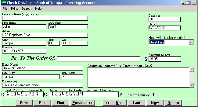 Screenshot of Check Printing Software 2000